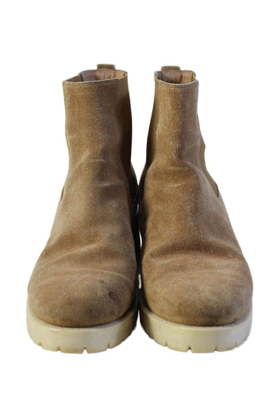 Santoni Womens Slip On Block Heel Round Toe Ankle Booties Brown Suede Size 38.5