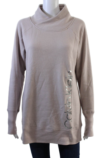 Calvin Klein Performance Womens Cotton High Neck Pullover Sweatshirt Pink Size M