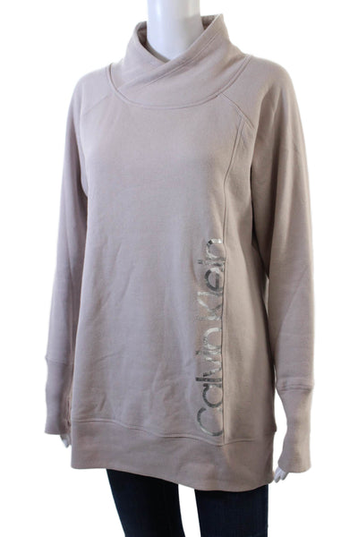 Calvin Klein Performance Womens Cotton High Neck Pullover Sweatshirt Pink Size M