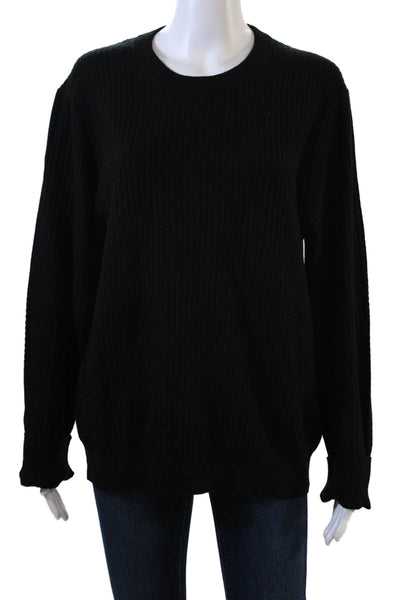 Elie Tahari Womens Round Neck Long Sleeve Pullover Knit Sweater Black Size M