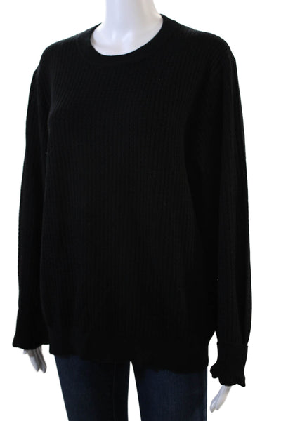 Elie Tahari Womens Round Neck Long Sleeve Pullover Knit Sweater Black Size M