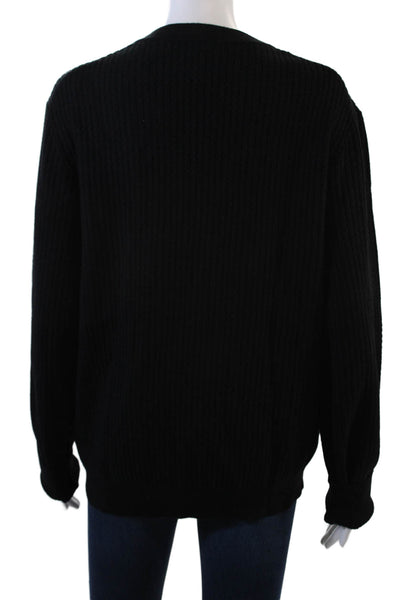 Elie Tahari Womens Round Neck Long Sleeve Pullover Knit Sweater Black Size M