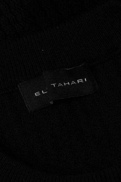 Elie Tahari Womens Round Neck Long Sleeve Pullover Knit Sweater Black Size M
