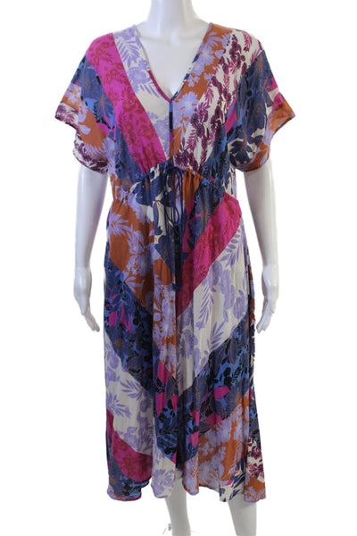 Xirena Womens Short Sleeve V Neck Floral Midi Dress Multicolored Size Small