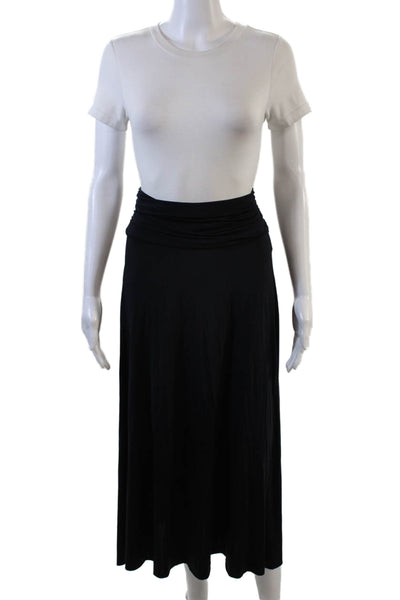 Vitamin A Womens Side Ruched Knit Midi A Line Skirt Navy Blue Size Medium