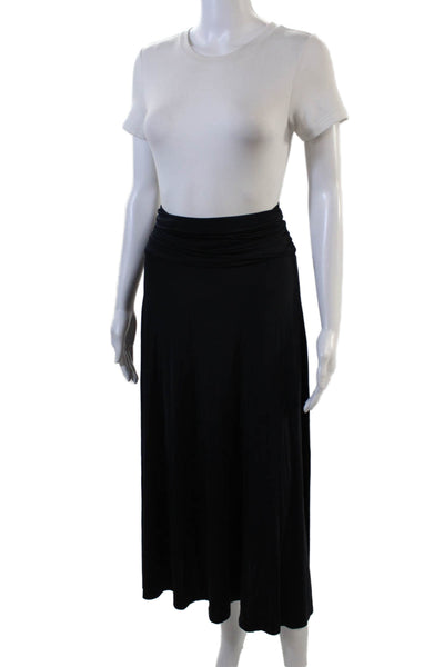 Vitamin A Womens Side Ruched Knit Midi A Line Skirt Navy Blue Size Medium