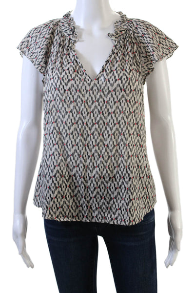 Xirena Womens Short Sleeve Keyhole Abstract Blouse Top White Black Red Small