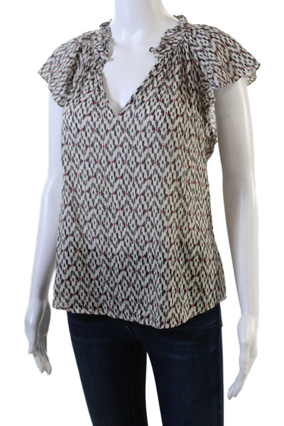 Xirena Womens Short Sleeve Keyhole Abstract Blouse Top White Black Red Small