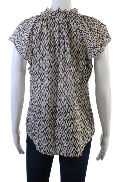 Xirena Womens Short Sleeve Keyhole Abstract Blouse Top White Black Red Small