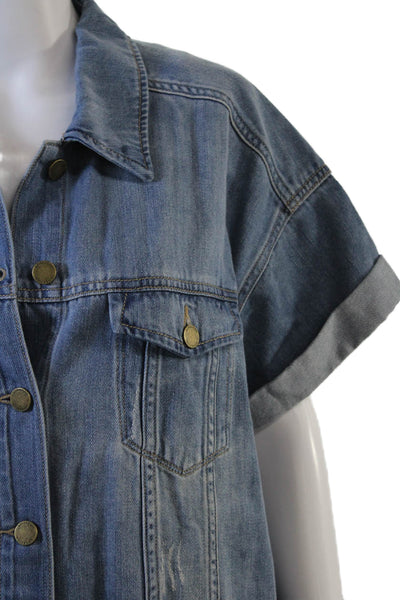 Liverpool Los Angeles Womens Cotton Button Long Sleeve Denim Jacket Blue Size L