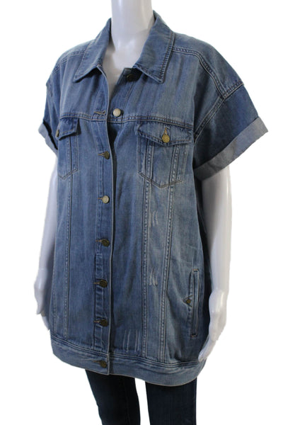 Liverpool Los Angeles Womens Cotton Button Long Sleeve Denim Jacket Blue Size L