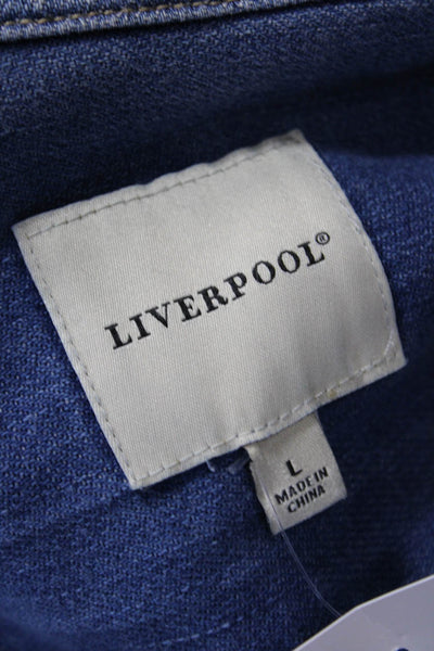 Liverpool Los Angeles Womens Cotton Button Long Sleeve Denim Jacket Blue Size L