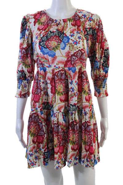 Misa Womens Cotton Textured Long Sleeve Scoop Neck Floral Printed Blouse Multi S