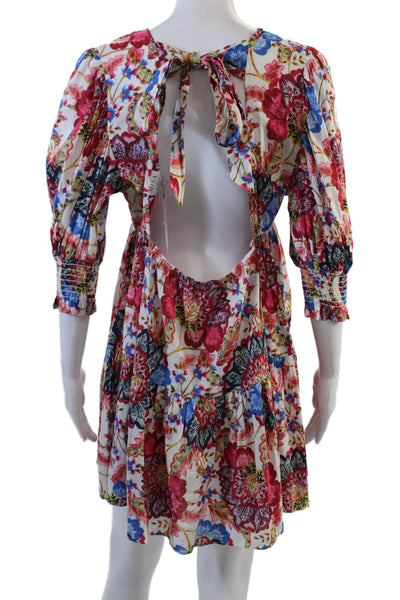 Misa Womens Cotton Textured Long Sleeve Scoop Neck Floral Printed Blouse Multi S