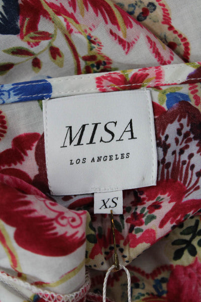Misa Womens Cotton Textured Long Sleeve Scoop Neck Floral Printed Blouse Multi S