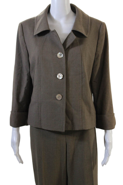 Tahari Womens Textured Long Sleeve Button Crop Blazer Jacket Pants Set Brown Siz