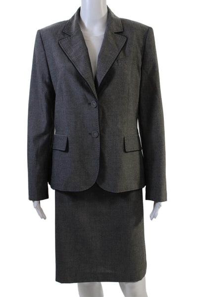 Tahari Womens Textured Long Sleeve Button Blazer Skirt Set Gray Size 12 14
