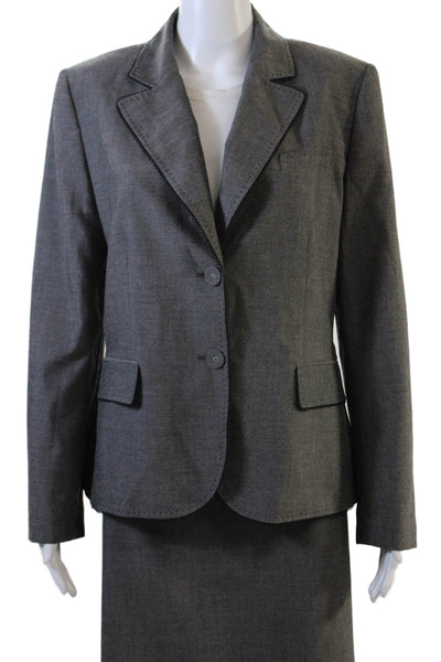 Tahari Womens Textured Long Sleeve Button Blazer Skirt Set Gray Size 12 14