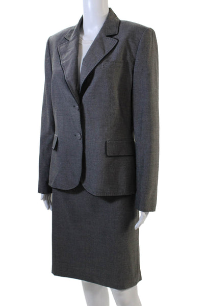 Tahari Womens Textured Long Sleeve Button Blazer Skirt Set Gray Size 12 14