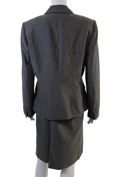 Tahari Womens Textured Long Sleeve Button Blazer Skirt Set Gray Size 12 14