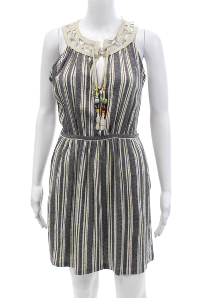 Calypso Saint Barth Womens Sleeveless Caged Neckline Striped Dress Blue White XS