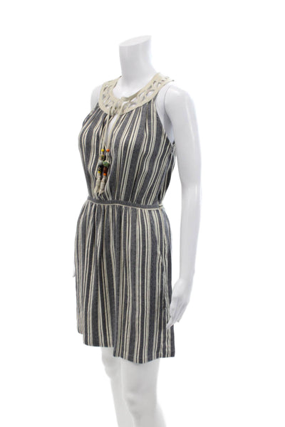 Calypso Saint Barth Womens Sleeveless Caged Neckline Striped Dress Blue White XS