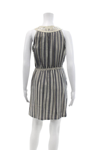 Calypso Saint Barth Womens Sleeveless Caged Neckline Striped Dress Blue White XS