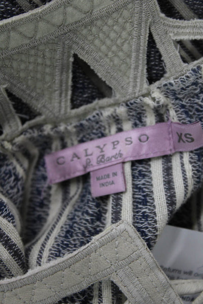 Calypso Saint Barth Womens Sleeveless Caged Neckline Striped Dress Blue White XS