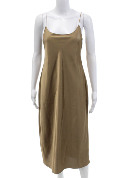 J Crew Womens Spaghetti Strap Scoop Neck Midi Satin Slip Dress Brown Size 0