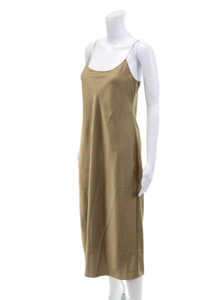 J Crew Womens Spaghetti Strap Scoop Neck Midi Satin Slip Dress Brown Size 0