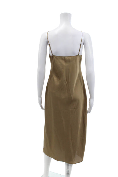 J Crew Womens Spaghetti Strap Scoop Neck Midi Satin Slip Dress Brown Size 0
