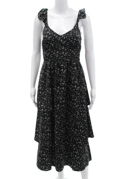 Saltwater Luxe Womens Side Zip V Neck Ruffled Polka Dot Dress Black White Medium