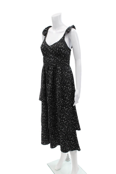 Saltwater Luxe Womens Side Zip V Neck Ruffled Polka Dot Dress Black White Medium