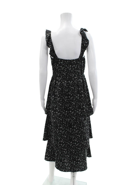 Saltwater Luxe Womens Side Zip V Neck Ruffled Polka Dot Dress Black White Medium