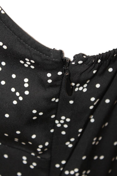 Saltwater Luxe Womens Side Zip V Neck Ruffled Polka Dot Dress Black White Medium