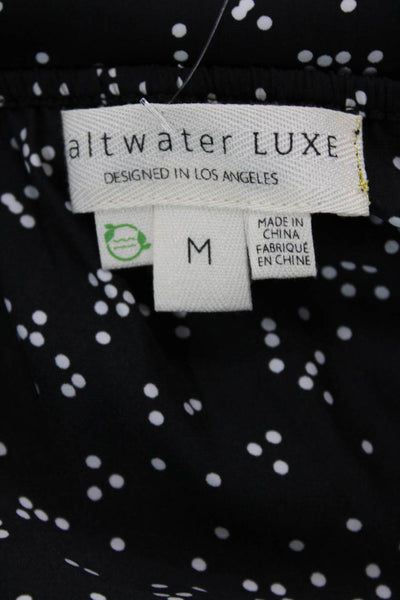 Saltwater Luxe Womens Side Zip V Neck Ruffled Polka Dot Dress Black White Medium