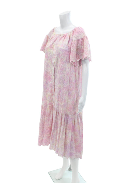 Sundress Womens Short Sleeve Off Shoulder Abstract Eyelet Midi Dress Purple OS