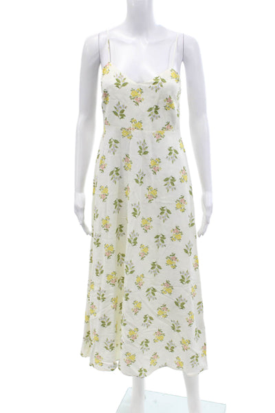 Zara Womens Back Zip Spaghetti Strap V Neck Floral Midi Dress White Size XS