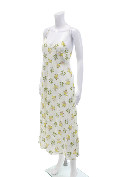 Zara Womens Back Zip Spaghetti Strap V Neck Floral Midi Dress White Size XS