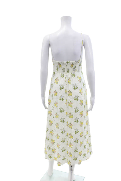 Zara Womens Back Zip Spaghetti Strap V Neck Floral Midi Dress White Size XS