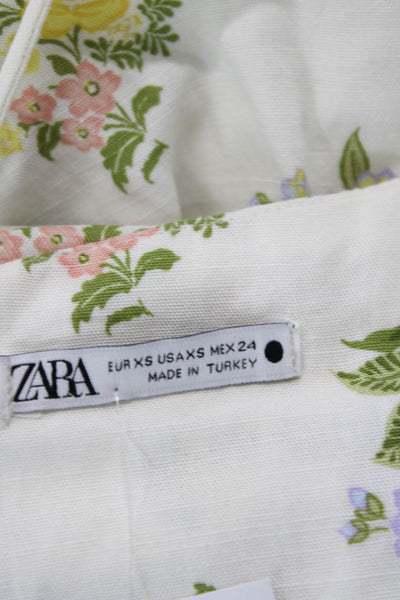 Zara Womens Back Zip Spaghetti Strap V Neck Floral Midi Dress White Size XS