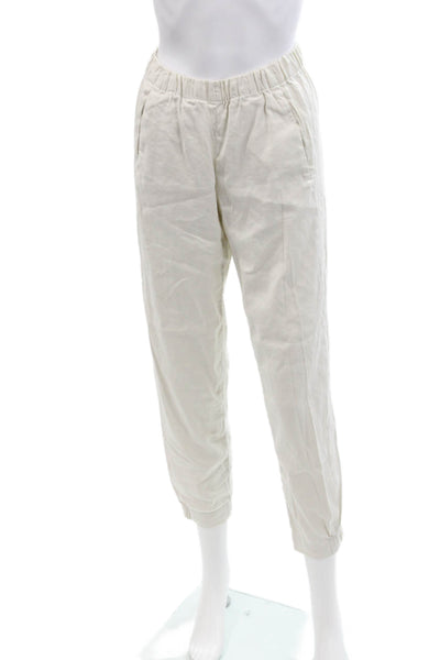 Babaton Womens Elastic WAistband Mid Rise Straight Leg Linen Pants White Size XS