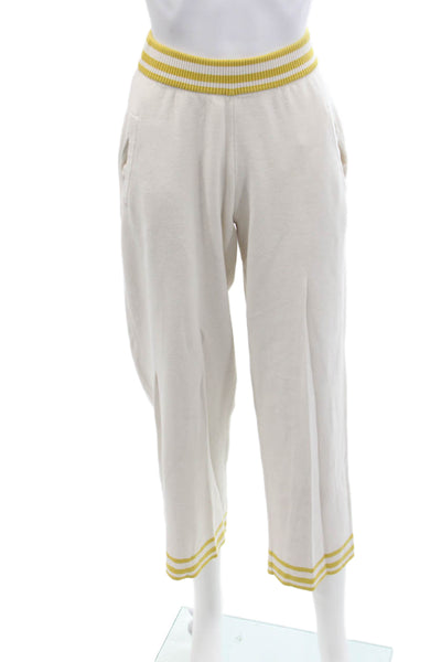 Unsubscribed Womens Mid Rise Striped Trim Knit Jogger Pants White Yellow Small