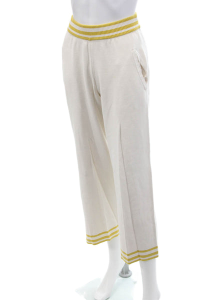 Unsubscribed Womens Mid Rise Striped Trim Knit Jogger Pants White Yellow Small