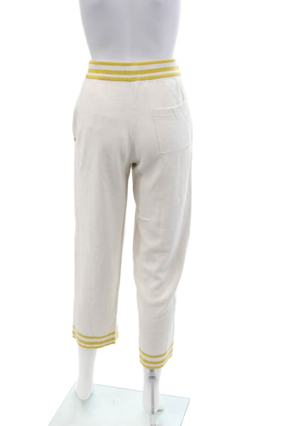 Unsubscribed Womens Mid Rise Striped Trim Knit Jogger Pants White Yellow Small