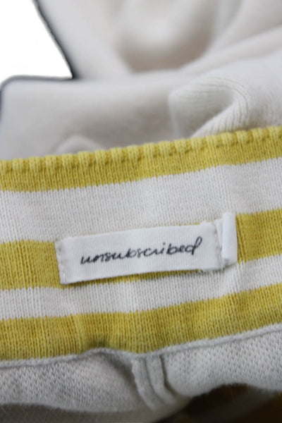 Unsubscribed Womens Mid Rise Striped Trim Knit Jogger Pants White Yellow Small