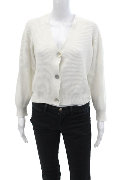 Apparis Womens Button Up Long Sleeve V Neck Ribbed Cardigan Sweater White Small