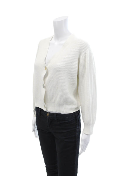 Apparis Womens Button Up Long Sleeve V Neck Ribbed Cardigan Sweater White Small