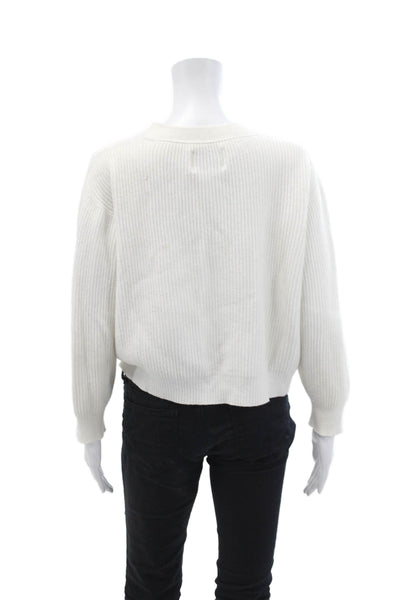 Apparis Womens Button Up Long Sleeve V Neck Ribbed Cardigan Sweater White Small