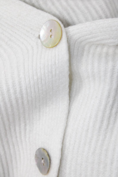 Apparis Womens Button Up Long Sleeve V Neck Ribbed Cardigan Sweater White Small